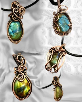 Blue & Green Labradorite Mini Wire Wrapped Pendants