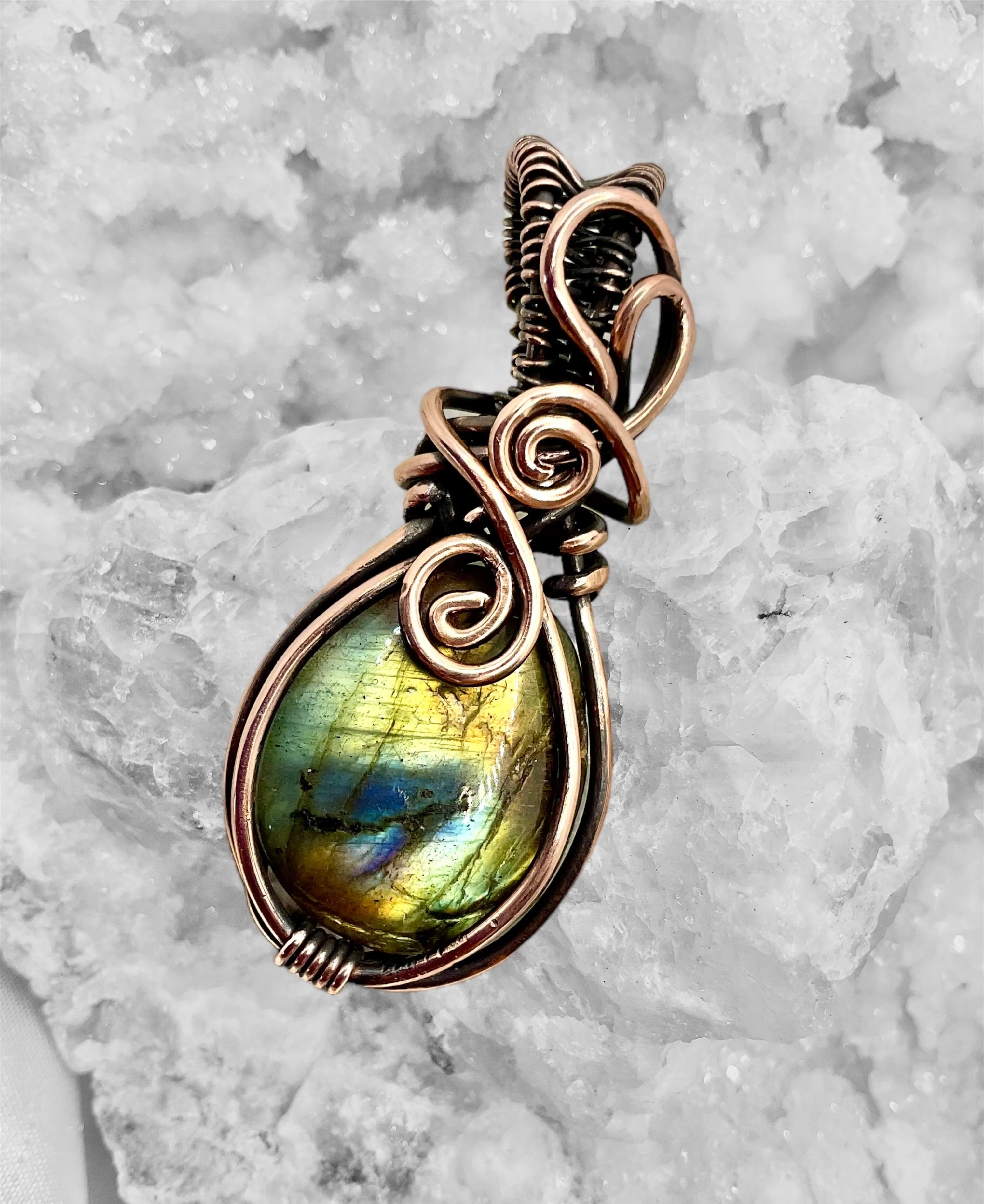 Blue & Green Labradorite Mini Wire Wrapped Pendants