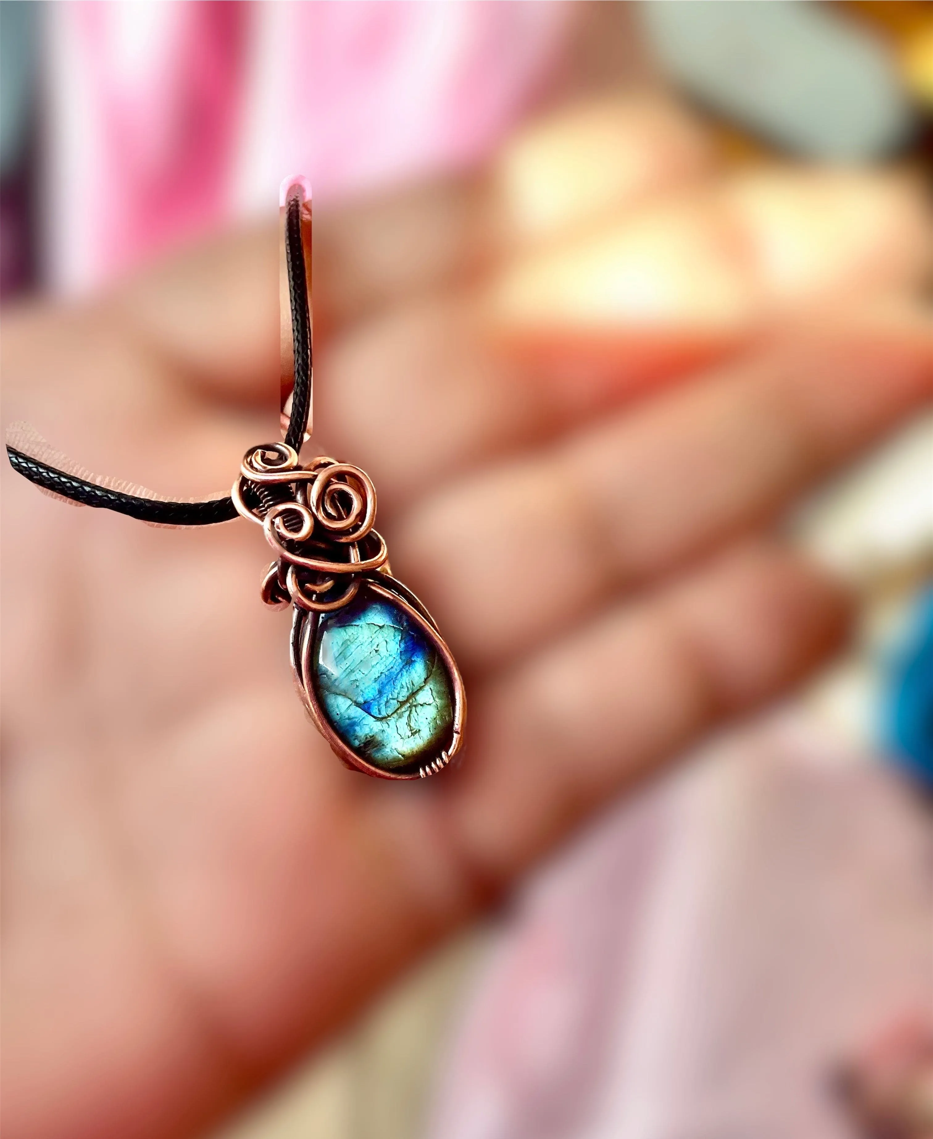 Blue & Green Labradorite Mini Wire Wrapped Pendants