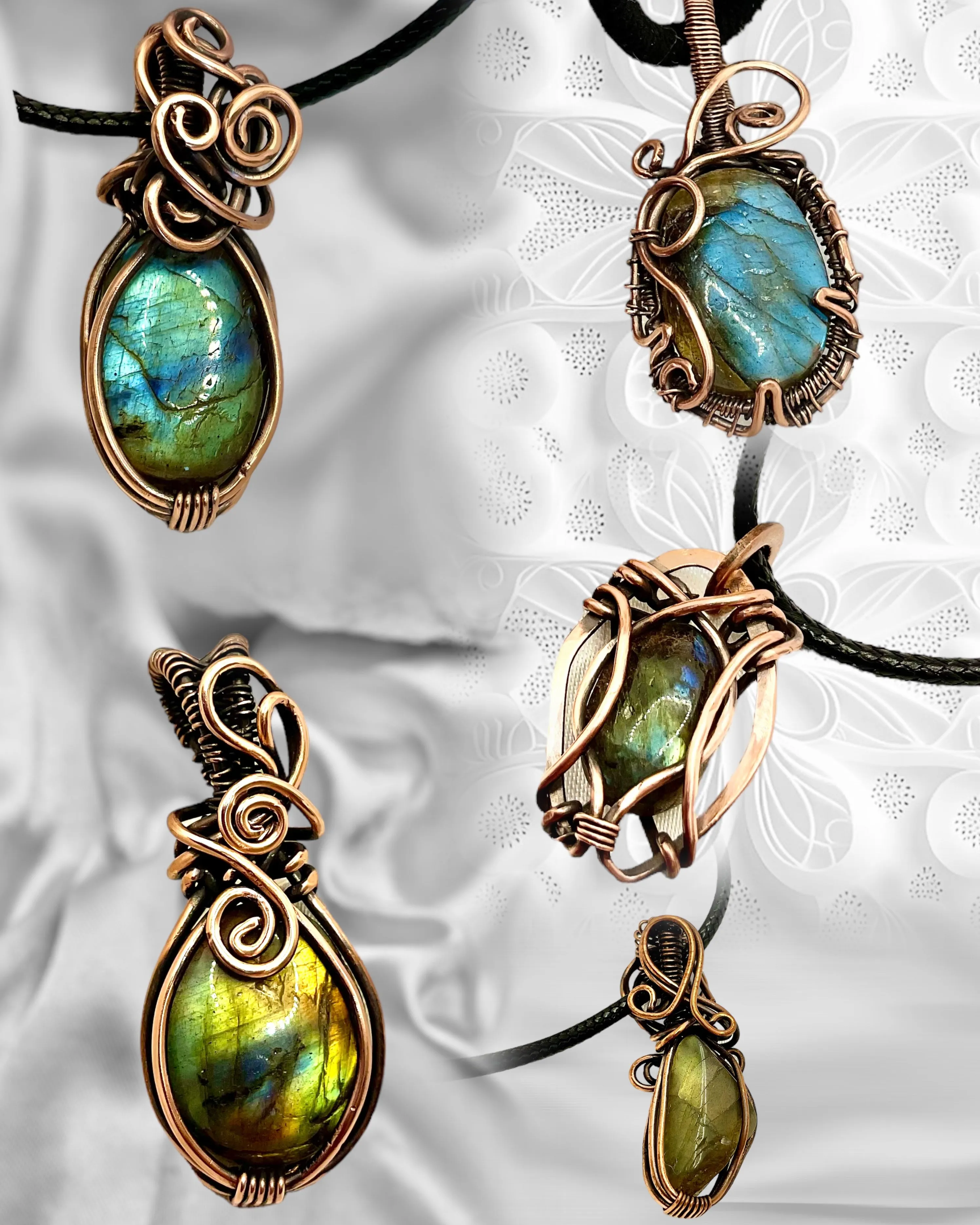 Blue & Green Labradorite Mini Wire Wrapped Pendants