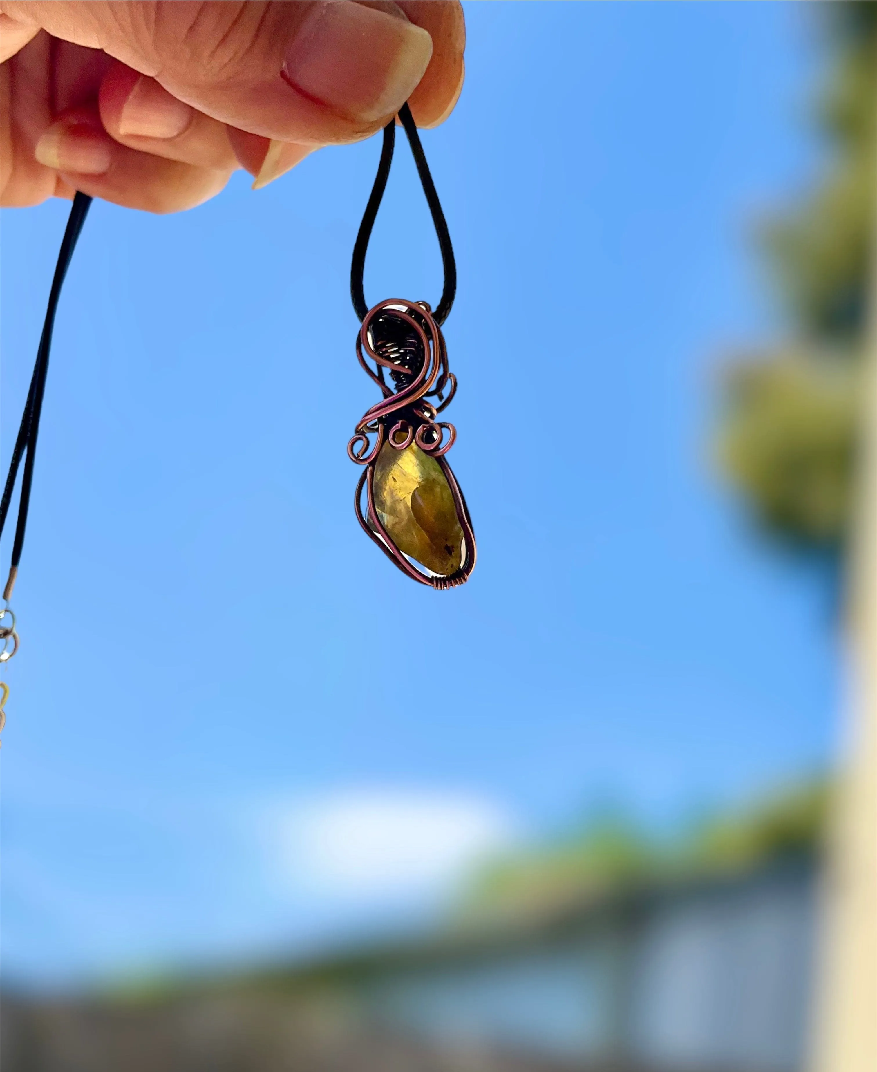 Blue & Green Labradorite Mini Wire Wrapped Pendants