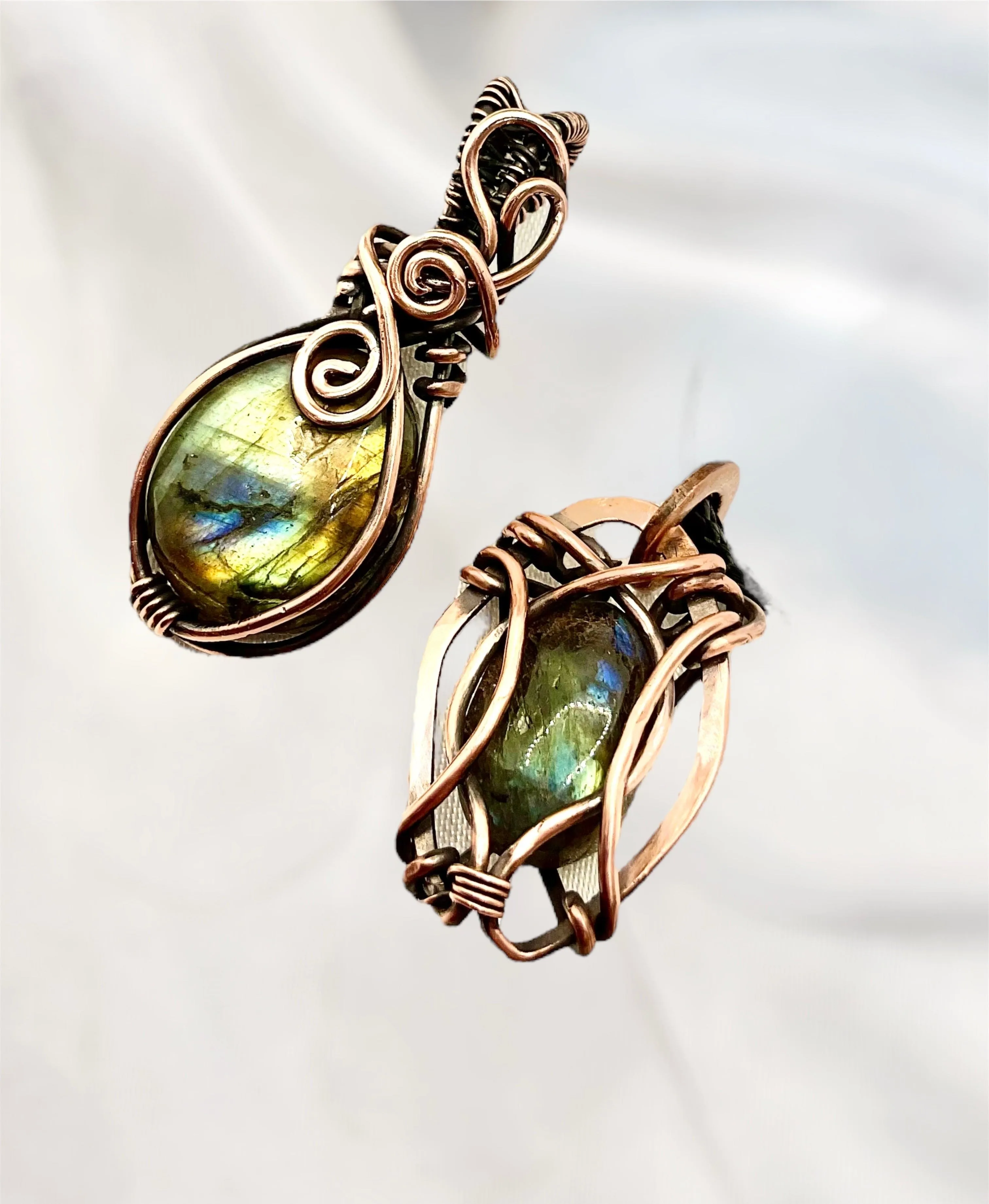 Blue & Green Labradorite Mini Wire Wrapped Pendants