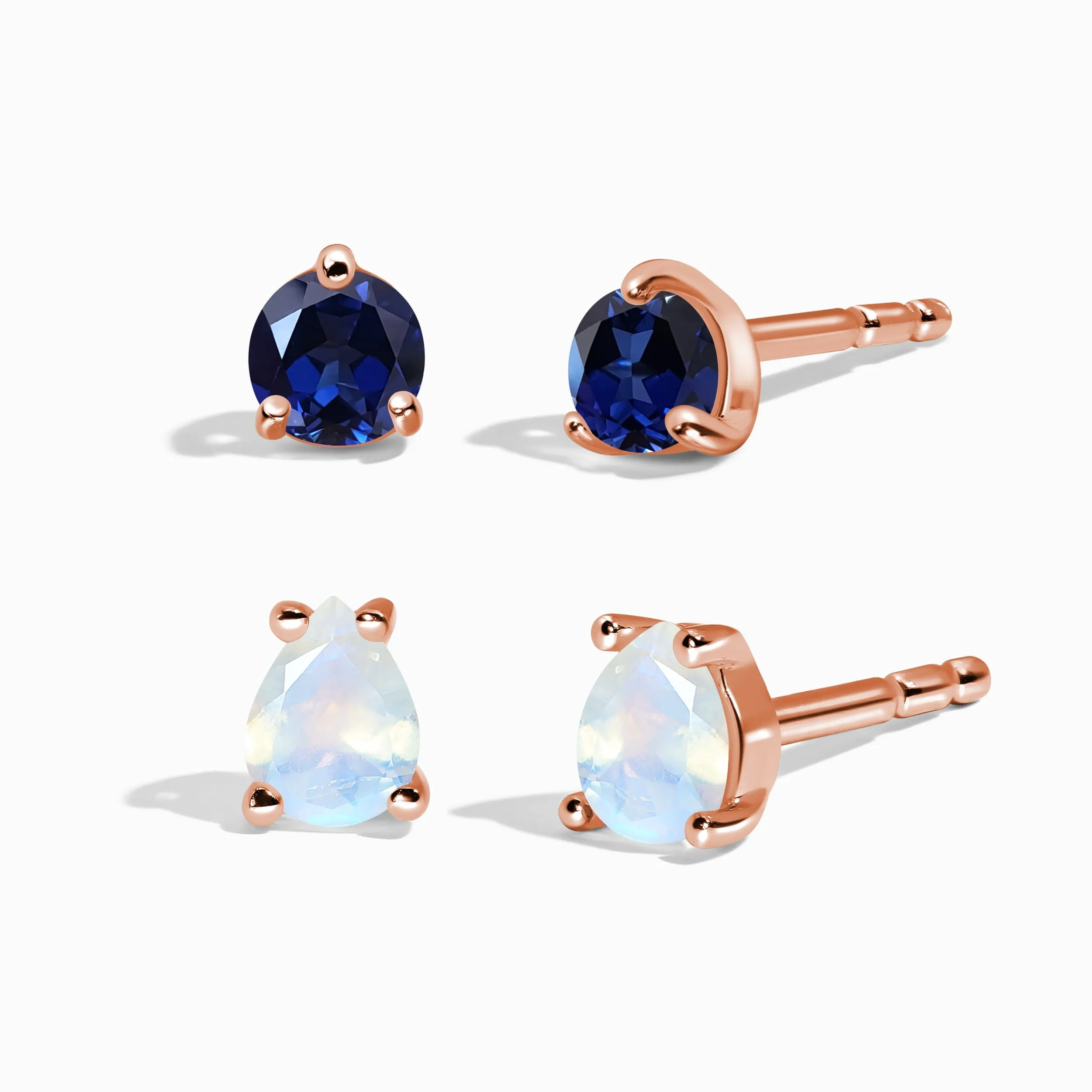 Blue Sapphire Moonstone Petite Round & Teardrop Studs