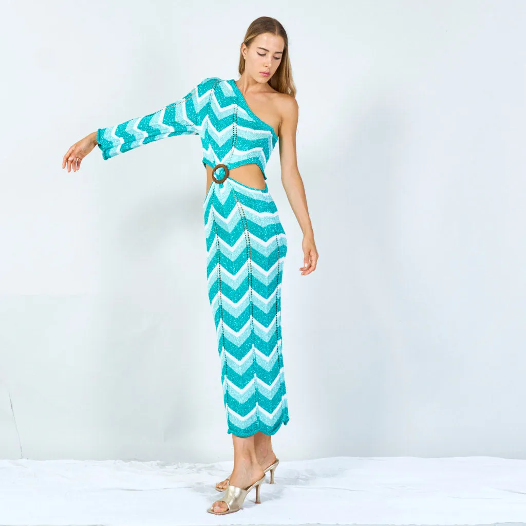 Bold chevron one-shoulder maxi dress wholesale