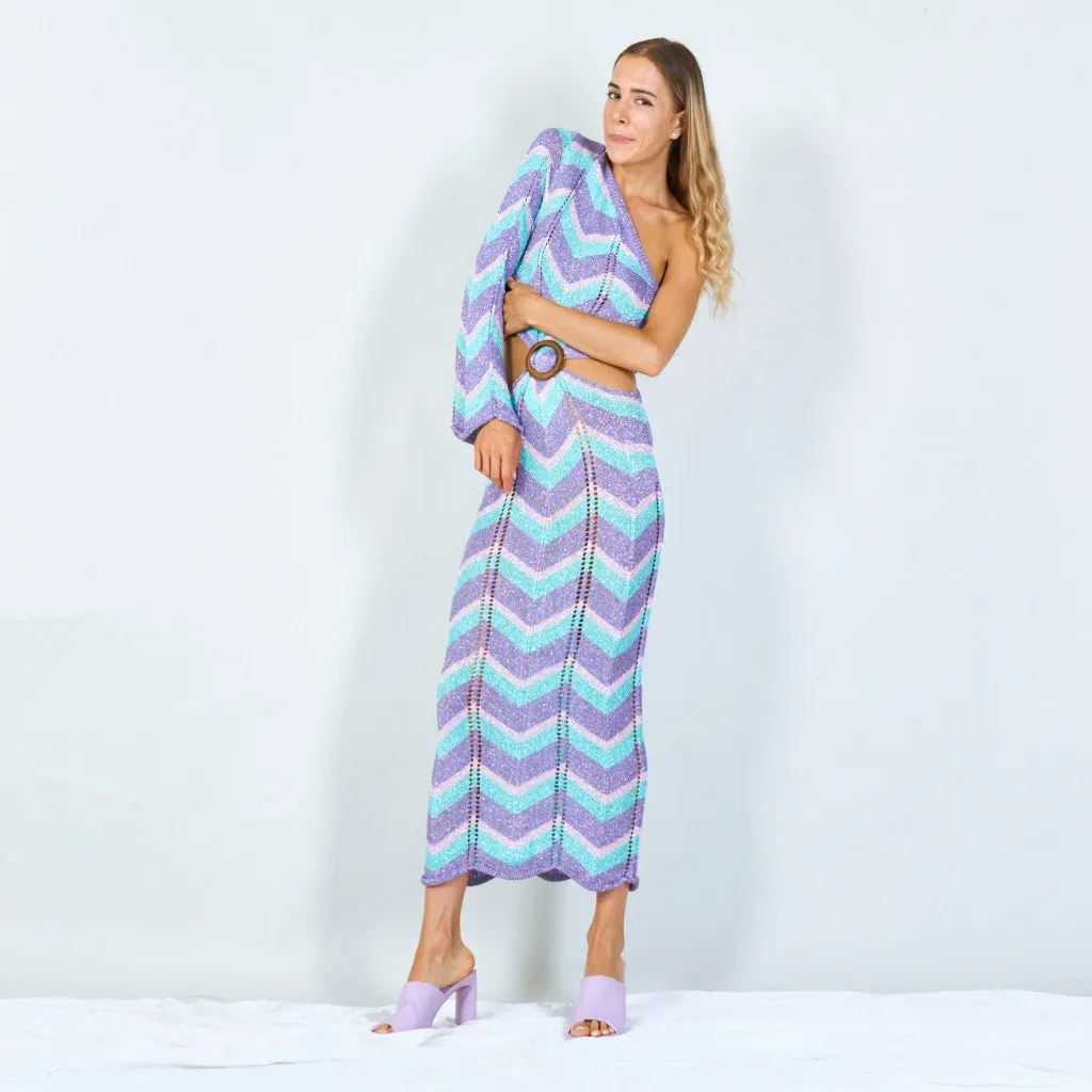 Bold chevron one-shoulder maxi dress wholesale