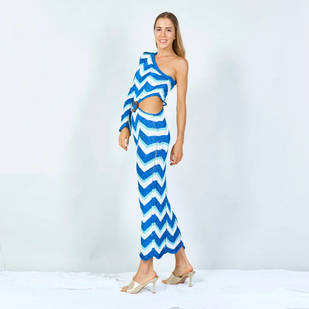 Bold chevron one-shoulder maxi dress wholesale