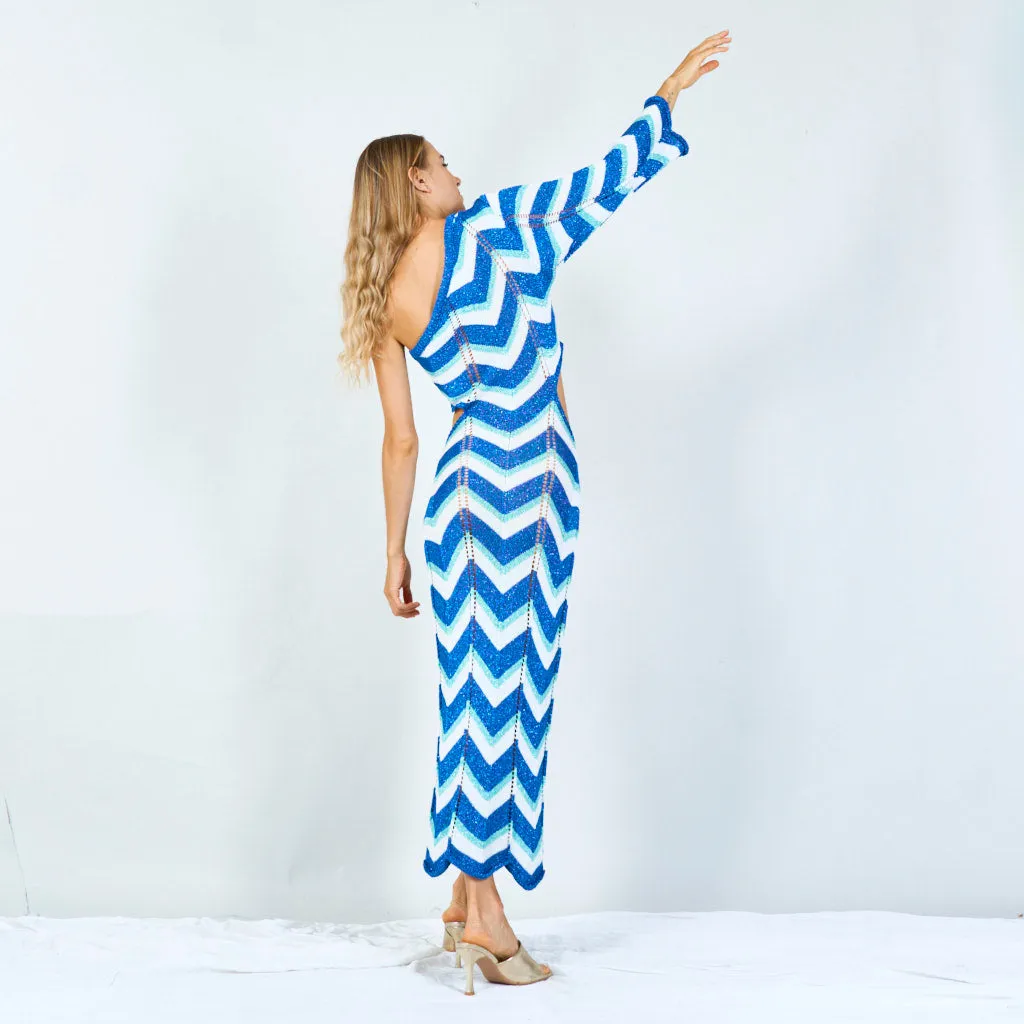 Bold chevron one-shoulder maxi dress wholesale