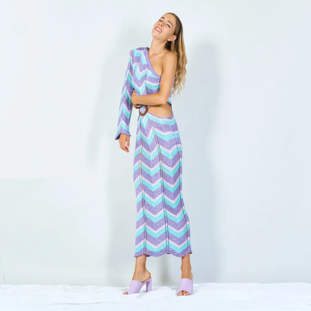 Bold chevron one-shoulder maxi dress wholesale