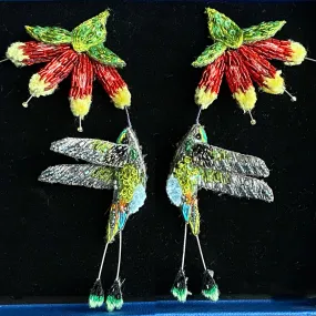 Booted Racket-Tail Hummingbird Earrings