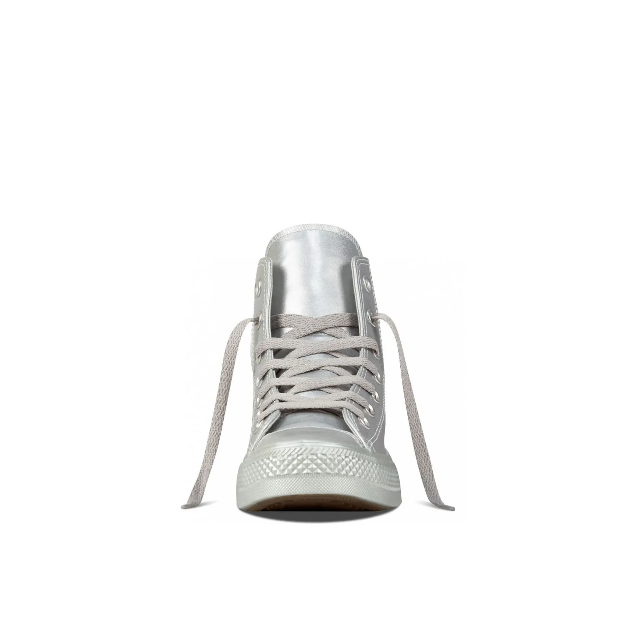 Converse Chuck Taylor All Stary Hi Lace-Up Silver Smooth Leather Womens Trainers 157630C