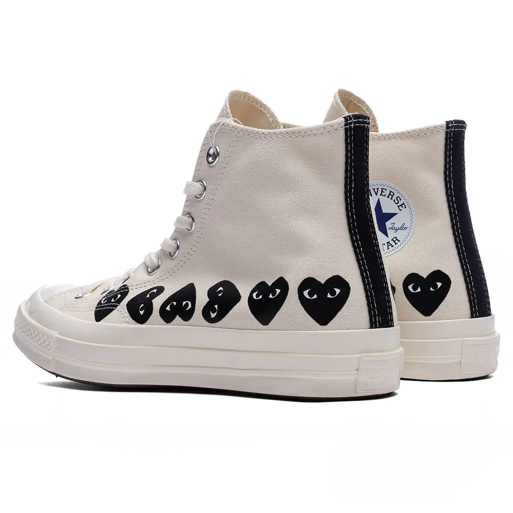 Converse x Comme Des Garcons PLAY All Star Chuck '70 Hi Multi Heart - Milk/Black