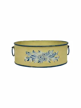 CRM/BLU/WHT METAL OVALISH 3.5" H X 9" W DECORATIVE PLANTER