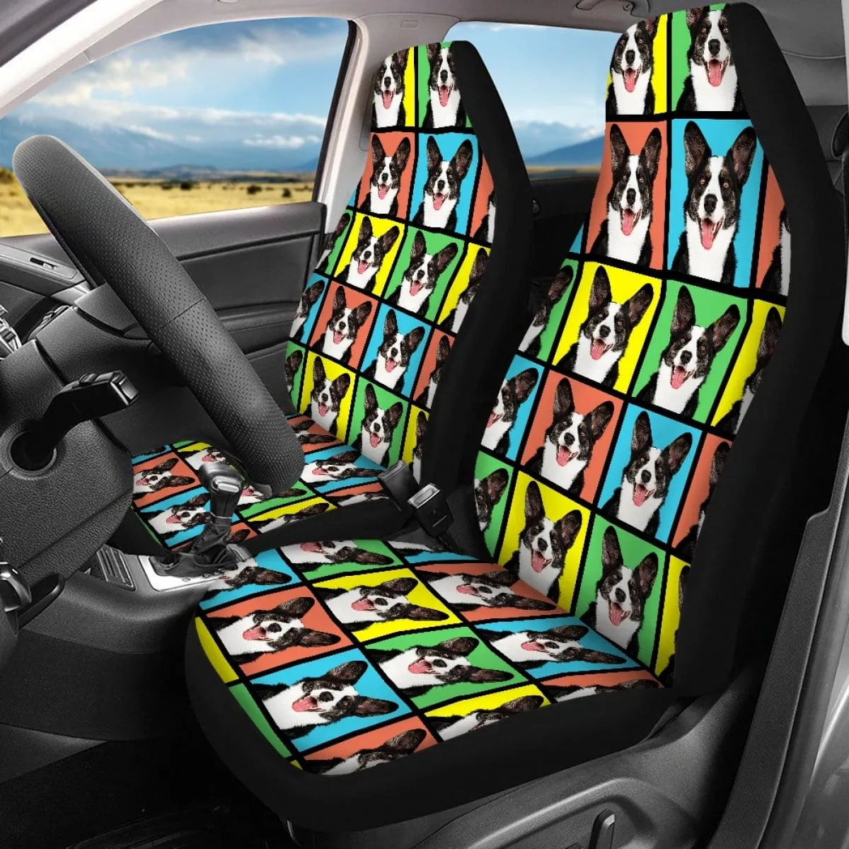 Custom Pet Face Car Seat Cover Full Set Universal Auto Waterproof Front Seat Protector