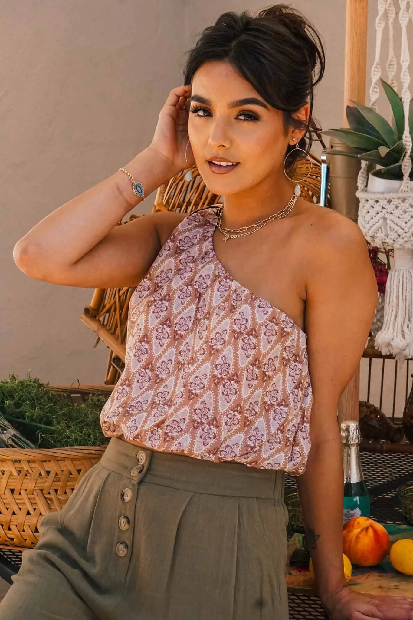 Eye On You One Shoulder Crop Top - Mocha/Brown