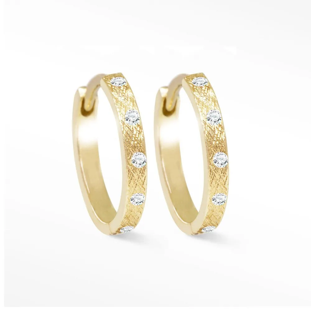 Florentine Diamond Gold 18k Hoop Earrings