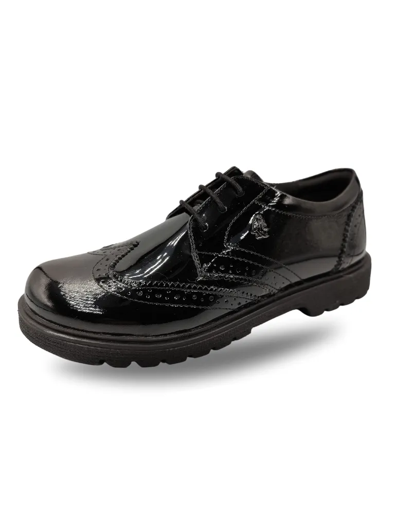 Girls Hush Puppies School Shoes Black Strap Sally Laced Brogue