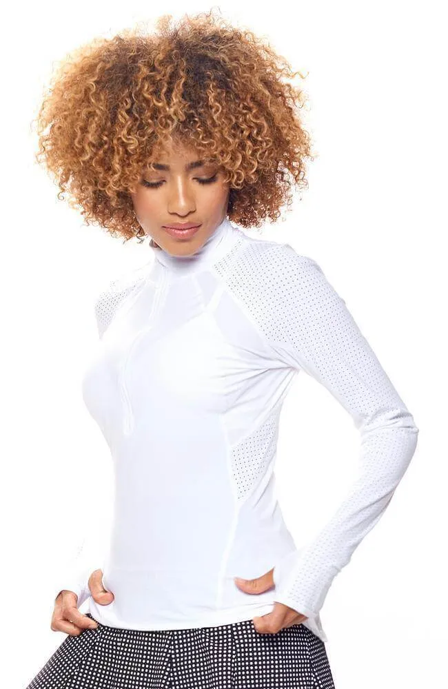 Grace 1/2 Zip Long Sleeve Top Cloud White