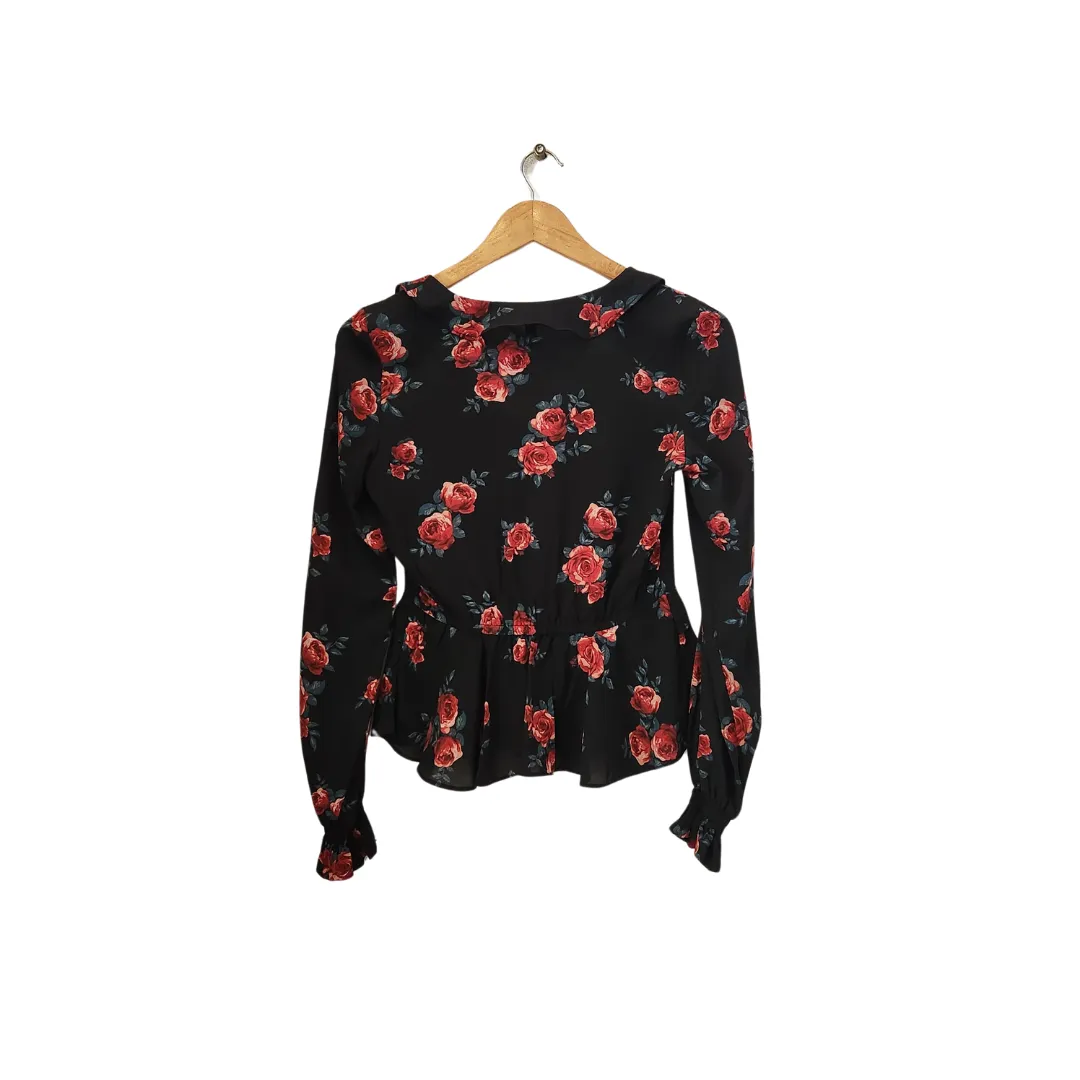 H&M Black Rose-print Peasant Blouse | Gently Used |