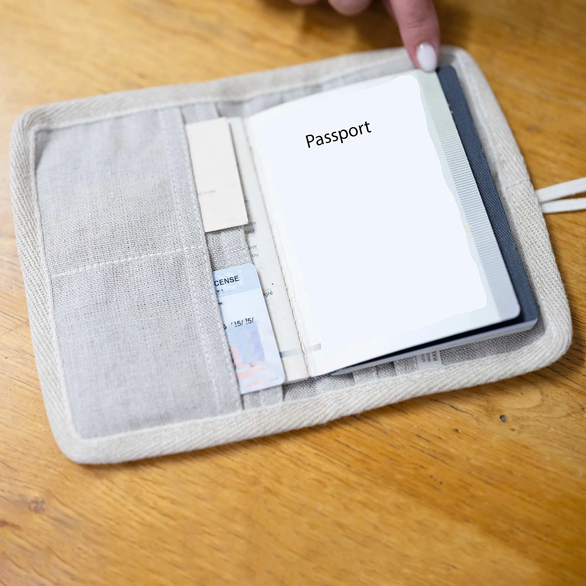 JOURNEYS Organic Linen 2-Passport & Credit Card Folio (OC Thread, Coconut Button, Organic Elastic, No Plastic, No Polyester, No Synthetics) (100% Biodegradable)