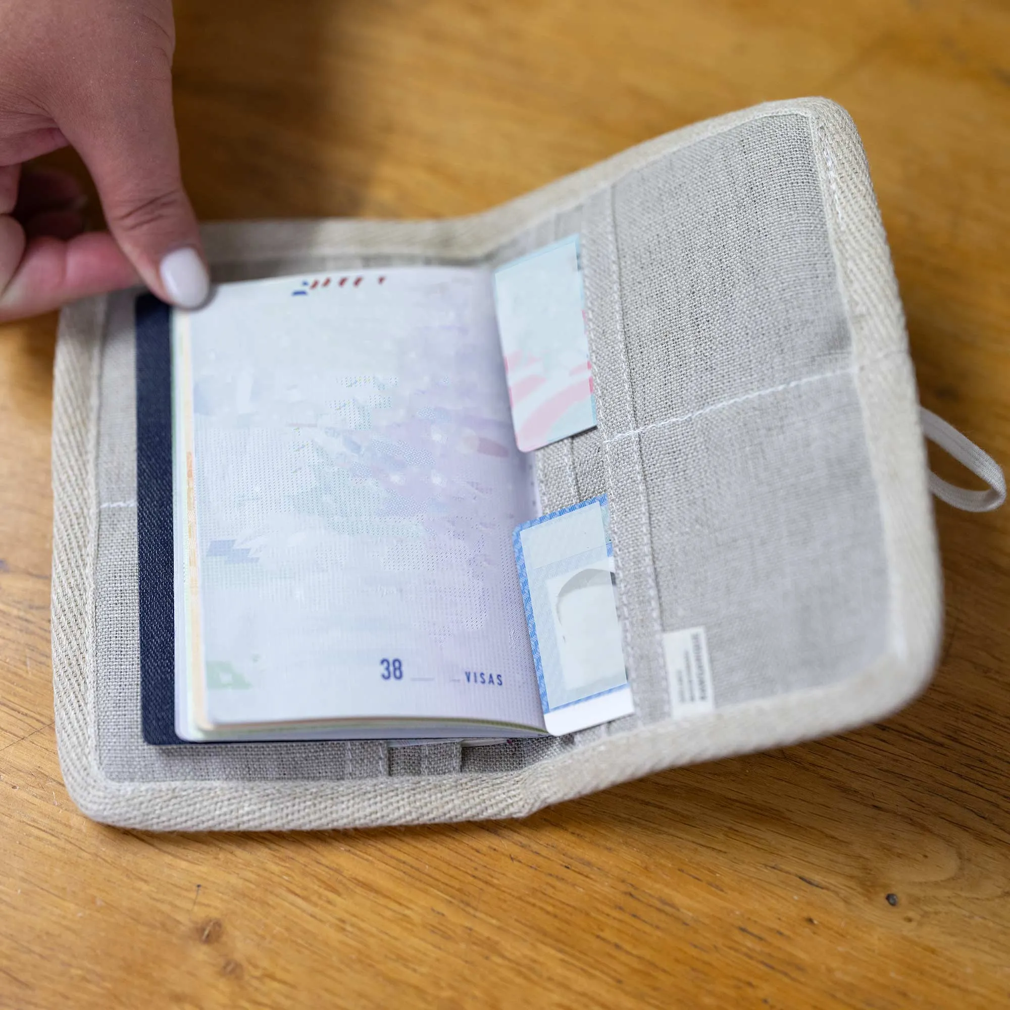 JOURNEYS Organic Linen 2-Passport & Credit Card Folio (OC Thread, Coconut Button, Organic Elastic, No Plastic, No Polyester, No Synthetics) (100% Biodegradable)