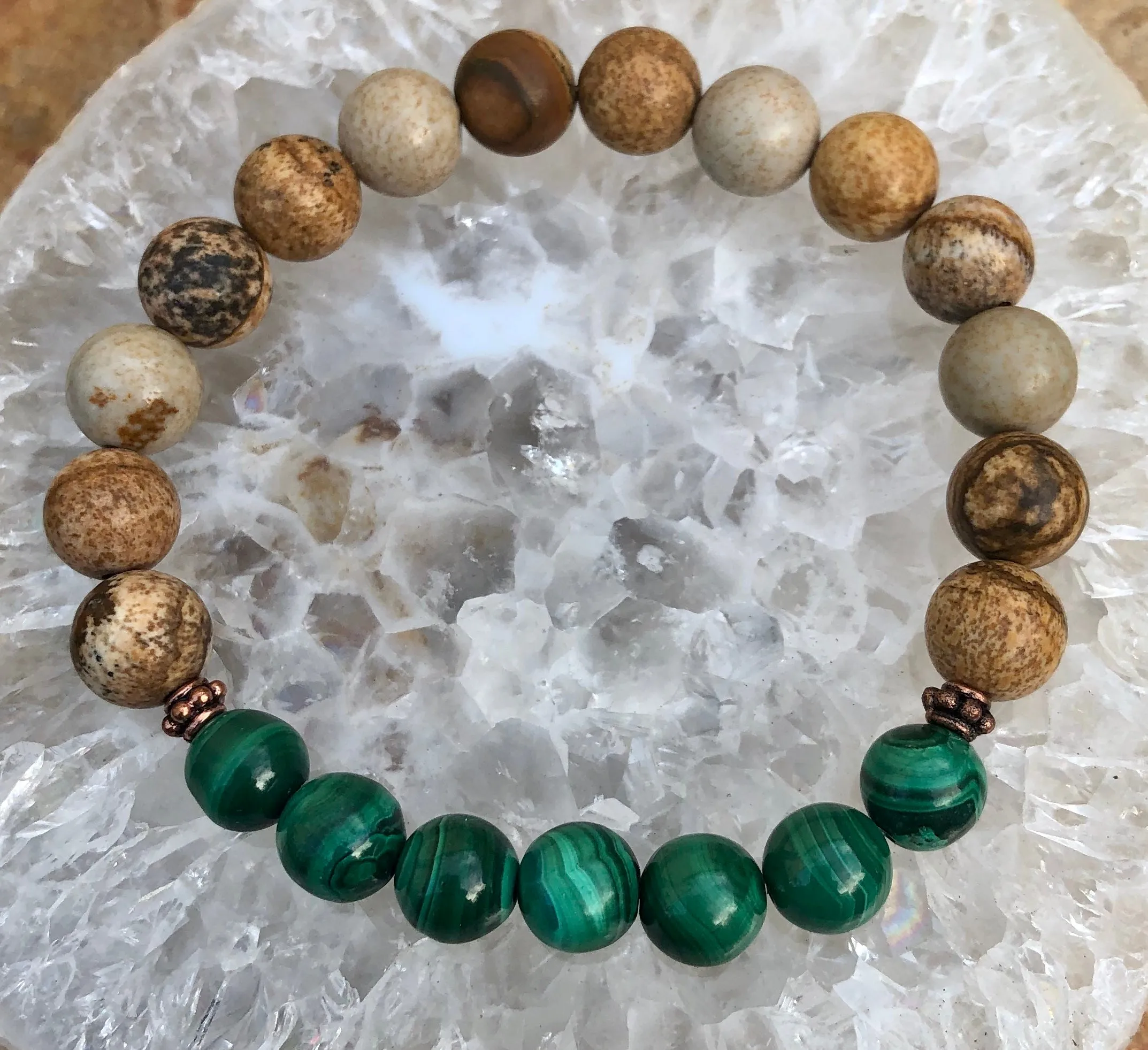 Malachite & Picture Jasper Stretch Bracelet! Genuine Stones!