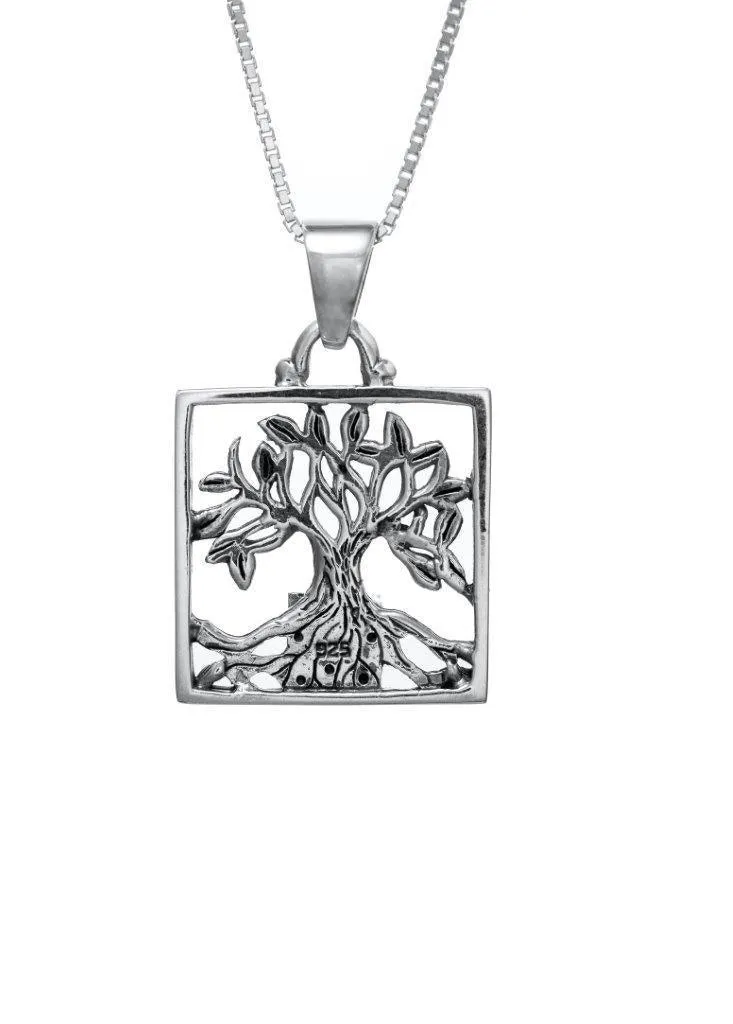 Nano Sim OB Silver Pendant - Tree of Life with Square Frame from the Holy Land