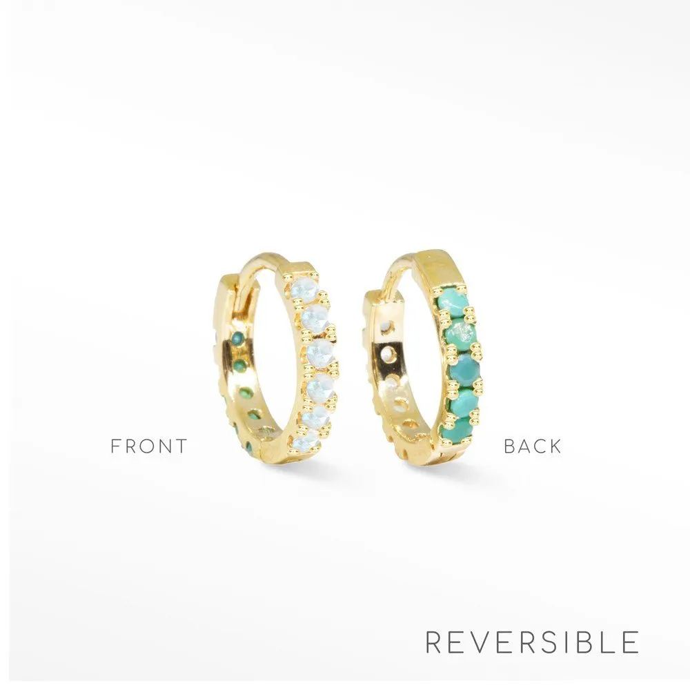 Natalie Moonstone & Turquoise 18k Yellow Gold Reversible Huggies 13mm