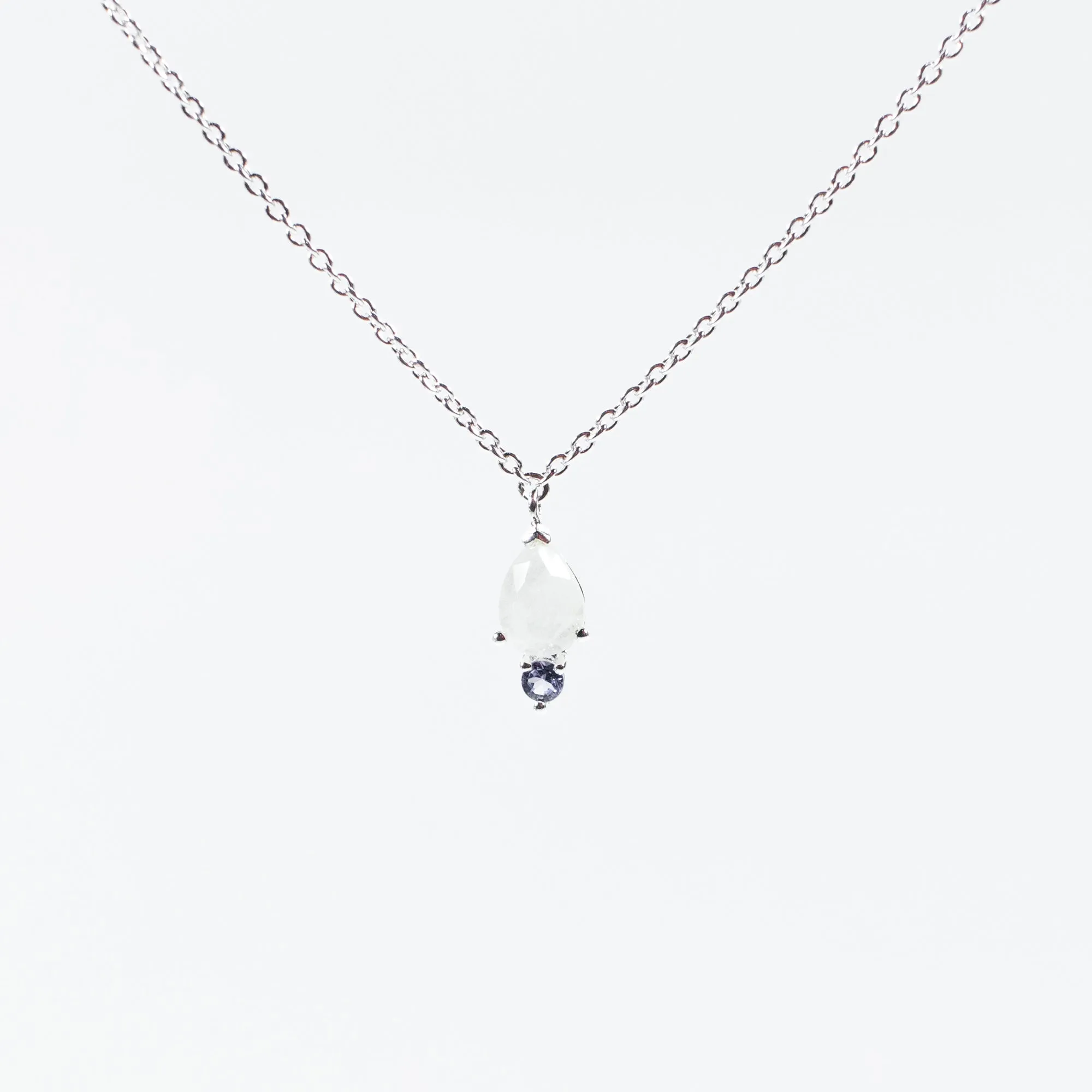 Silver Teardrop Shaped Moonstone & Tanzanite Necklace