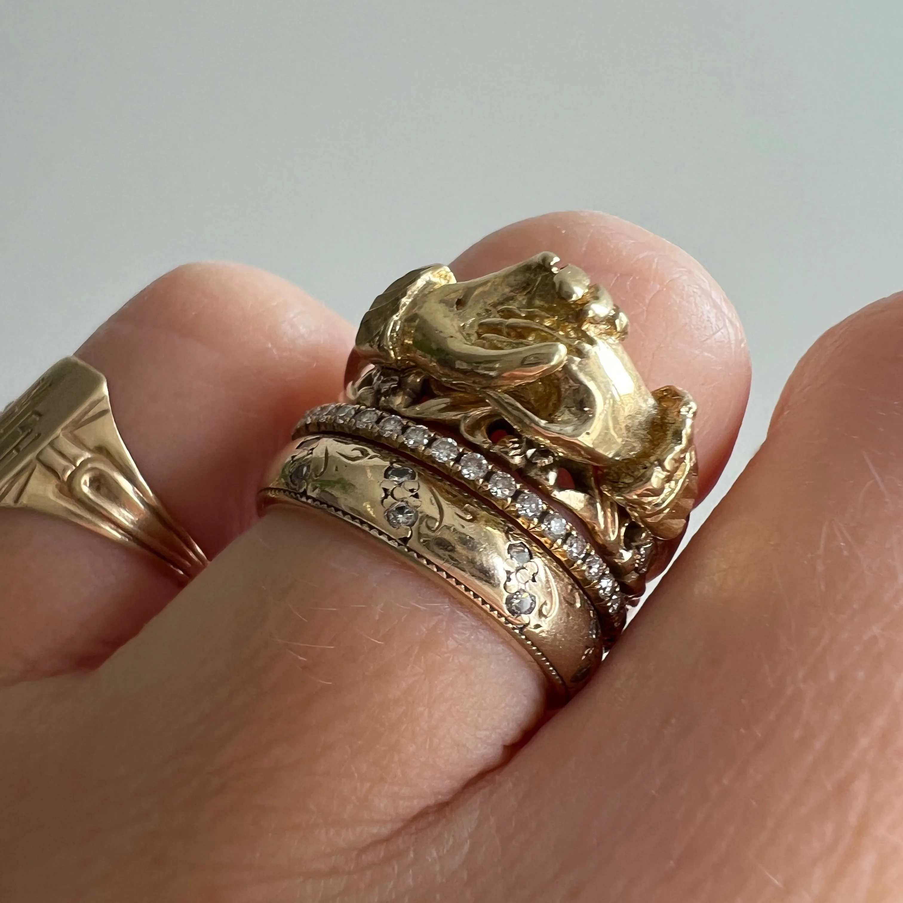 V I N T A G E // 10k / Fede Gimmel ring / yellow gold / Claddagh / size 7