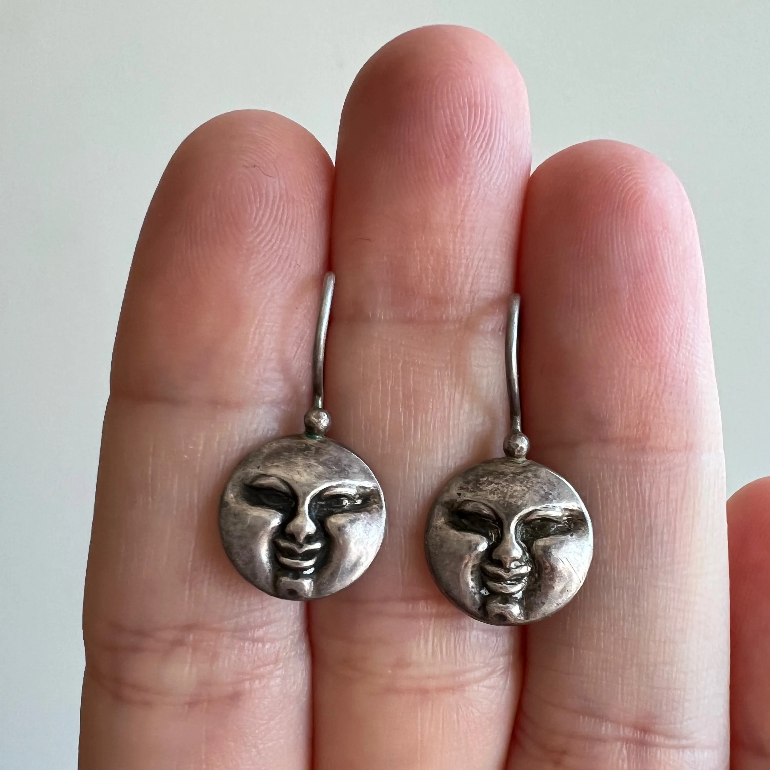 V I N T A G E // pensive moons / sterling silver slightly grumpy moon faces / earrings