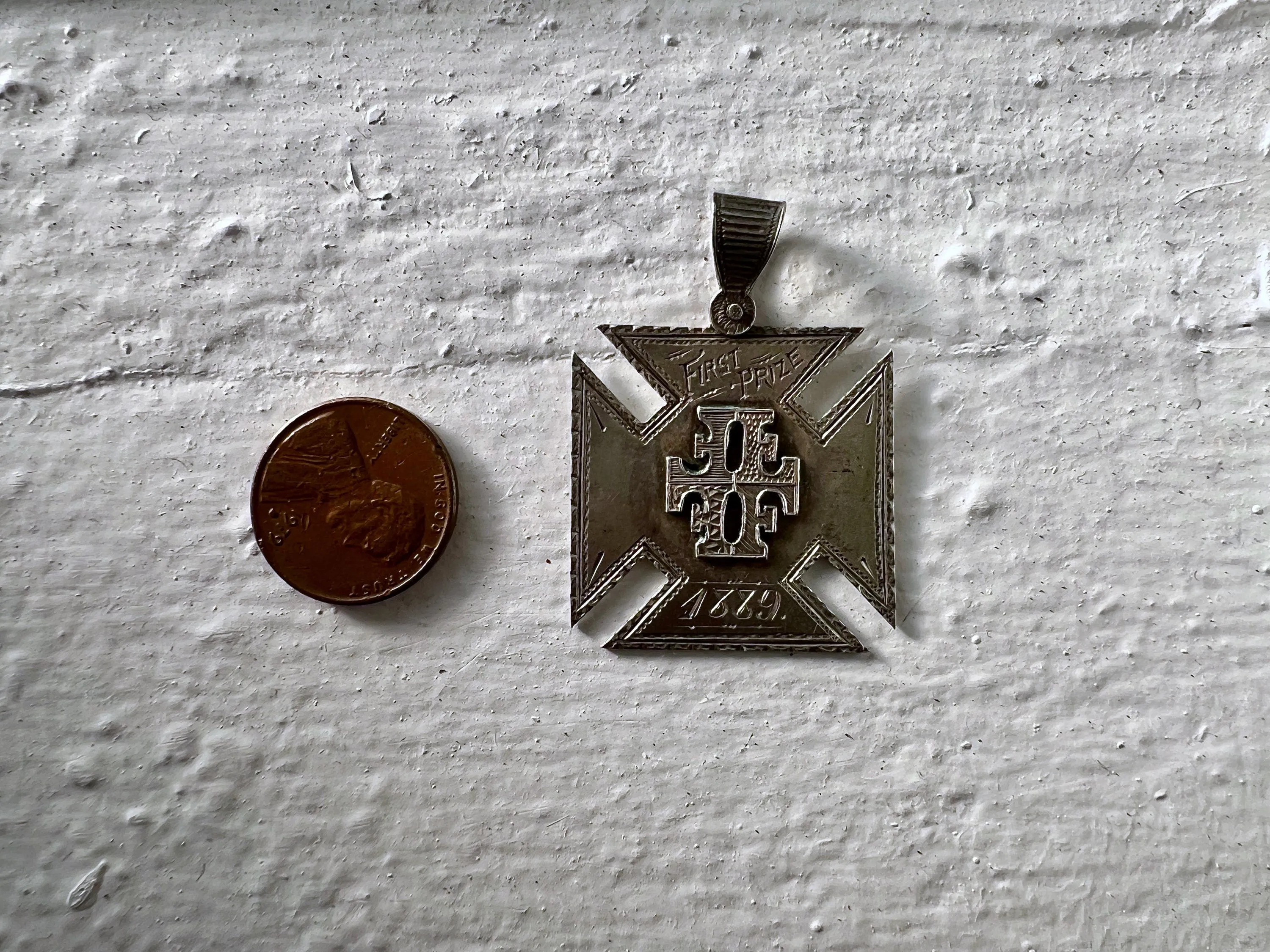 V I N T A G E // 1889 First Prize / German silver cross / Iron Maltese Cross / Frisch Fromm Frolich Frei