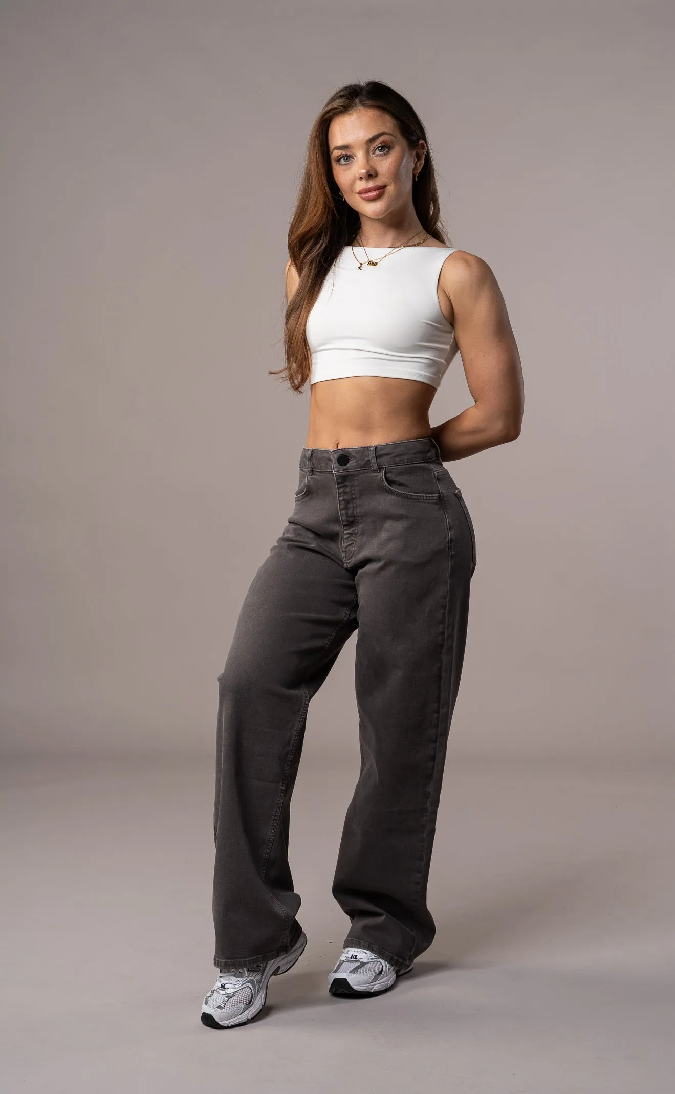 Womens Pastel Baggy Fitjeans - Charcoal